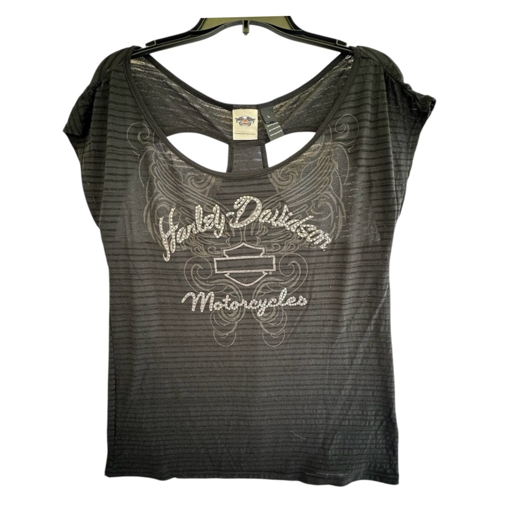 Harley-Davidson Women's Embellished Black Sleeveless Sheer Tee - Vintage